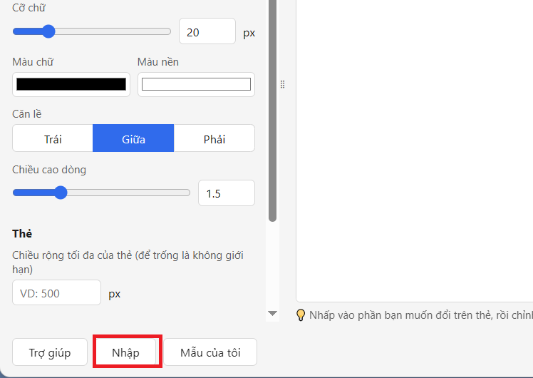 Nút Nhập ở dưới cùng bảng bên trái của ankieditor